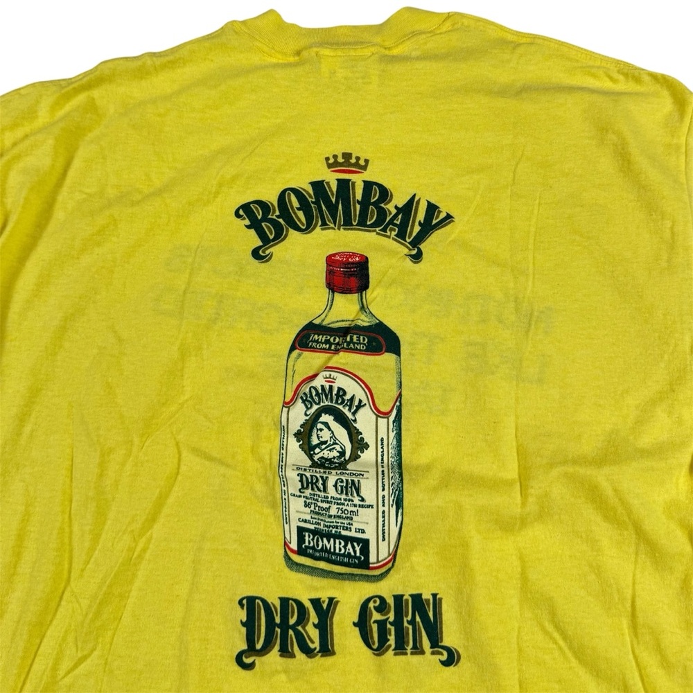 Vintage 90s Bombay Gin Play To Win T-Shirt Yellow Promo Drink Logo Mens Size XL